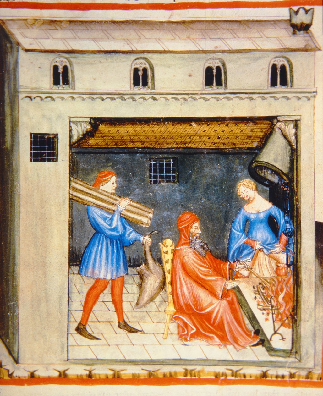 Nova 2644 fol.55r Winter: Ateşin önünde, Tacuinum Sanitatis