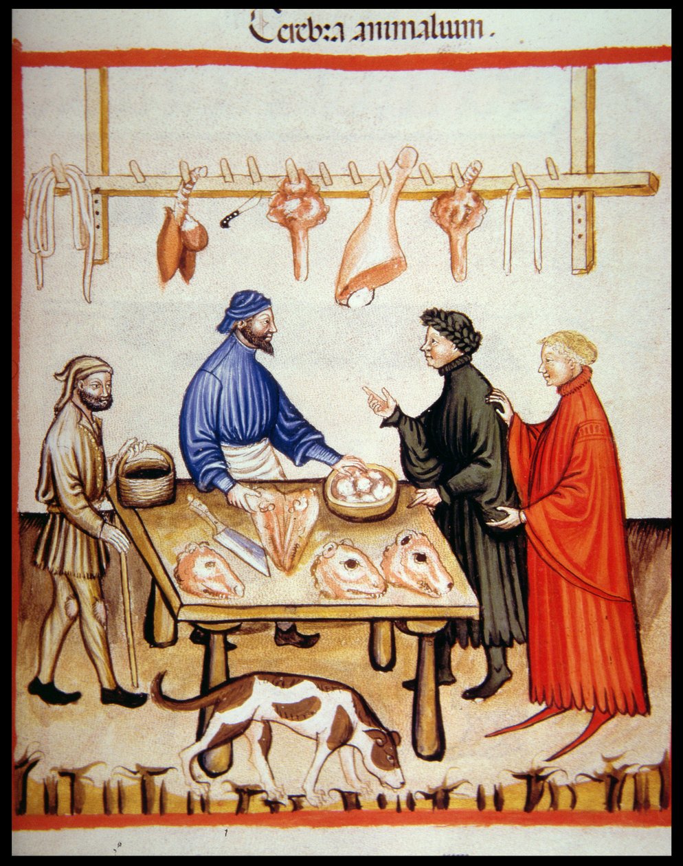 Nova 2644 fol.77r Kasap dükkanı, beyin satışı, Tacuinum Sanitatis Codex Vindobonensis