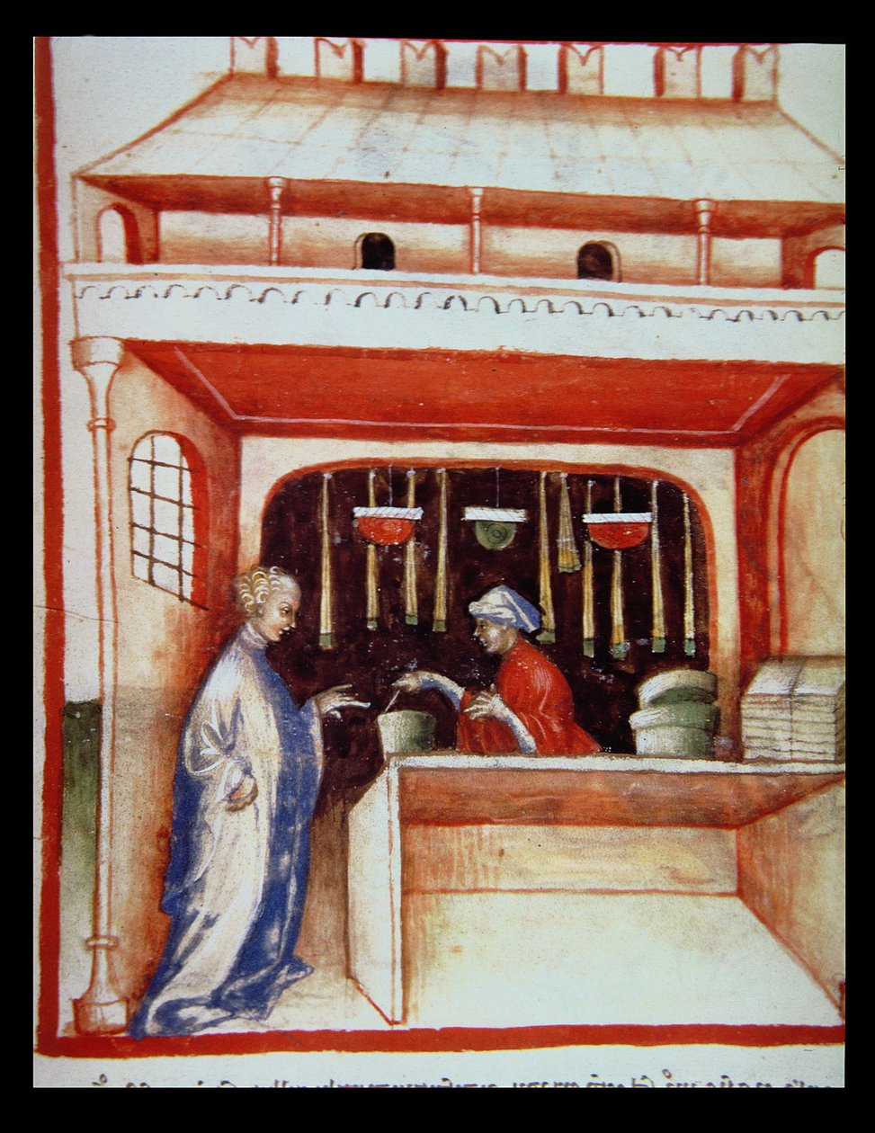 Nova 2644 fol.93v Misk satışı, Tacuinum Sanitatis