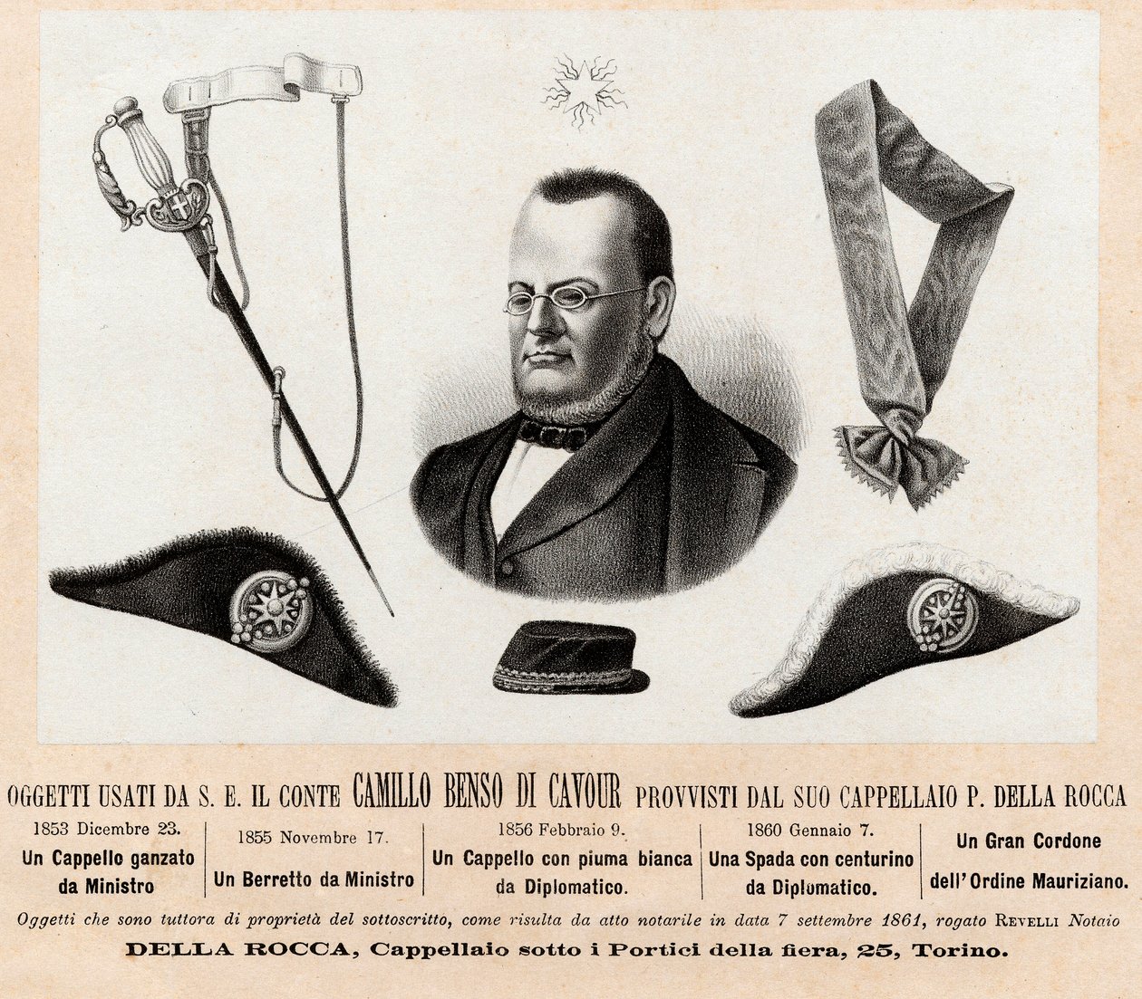 Camillo Benso conte di Cavour (1810-1861) tarafından kullanılan nesneler - Saint Maurice ve Saint Lazarus Nişanı