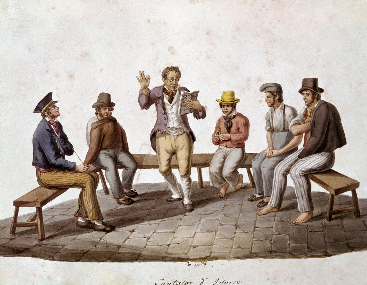 Eski Napoliten metiers: gezgin okuyucu veya türkü şarkıcısı - (Eski Napoli esnafı: bir hikaye anlatıcısı) 19. yüzyılın suluboya - Napoli Museo Nazionale di San Martino by Italian School