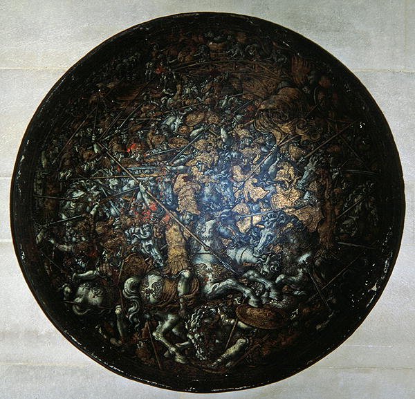 Roma tarihinden sahneler içeren Pageant Shield (boyalı ahşap) by Italian School