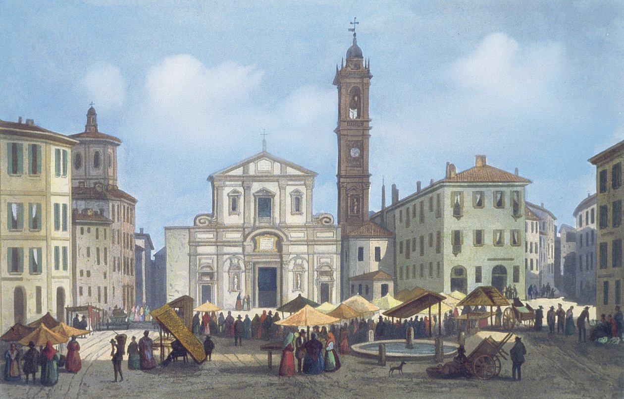 Milano ve Çevresinin Manzaralarından Piazza Santo Stefano by Italian School