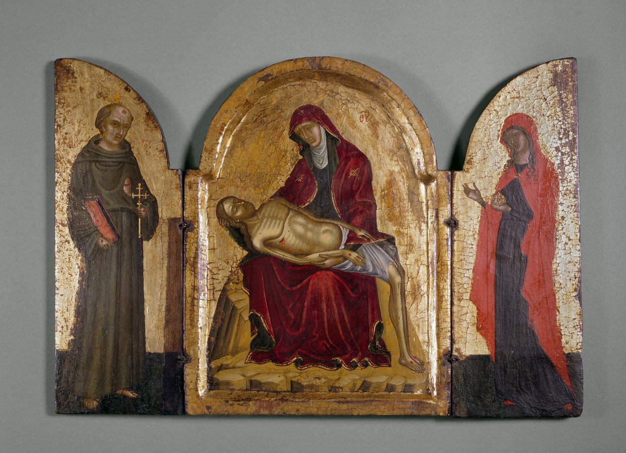 Aziz Francis ve Mary Magdalen ile Pieta, 14. yüzyıl (panel) by Italian School