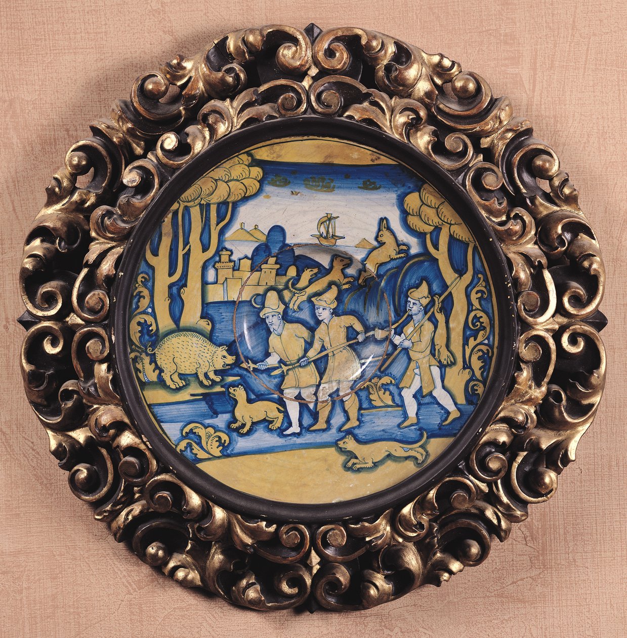 Av sahnesi ile süslenmiş tabak, Deruta Atölyesi, c.1540-45 (maiolica) by Italian School