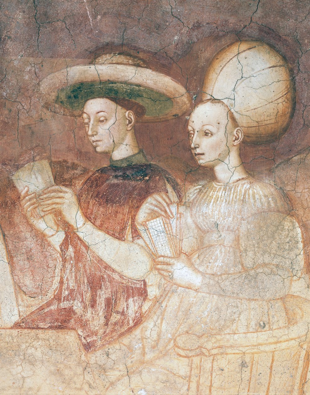 Tarot kartlarıyla oynamak, Oyunlar döngüsünden bir sahne, yaklaşık 1445-1450, fresk, Palazzo Borromeo, Milano, Lombardiya, Ayrıntı, İtalya by Italian School