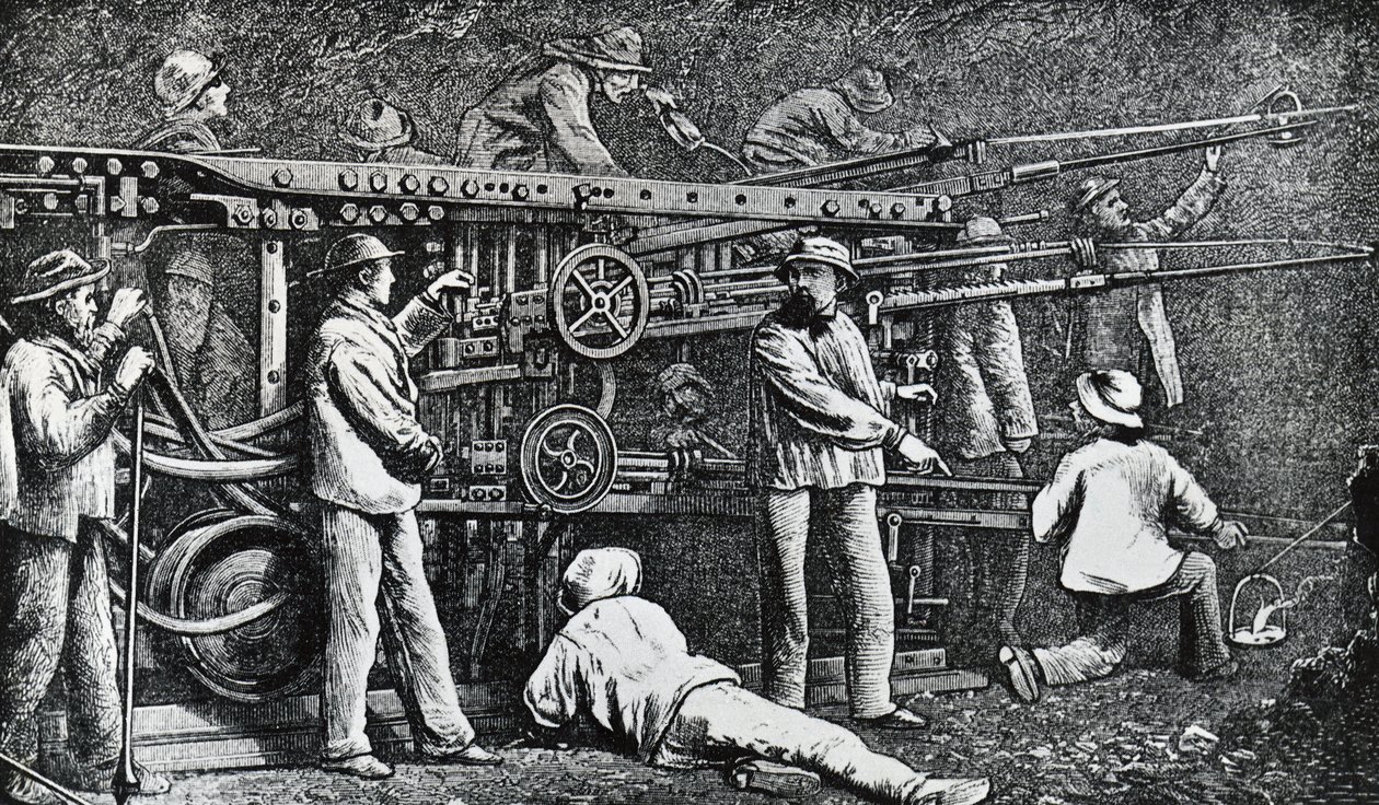 Giovanni Battista Piatti tarafından yaratılan ve Germano Sommeiller (1815-1871) tarafından mükemmelleştirilen pnömatik kaya delme makinesi, İtalya