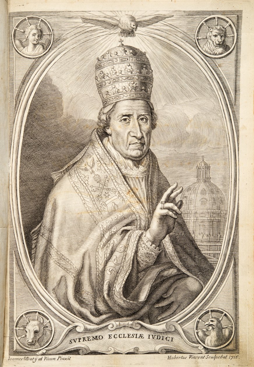 Papa Clement XI, pub. 1717 (gravür) by Italian School