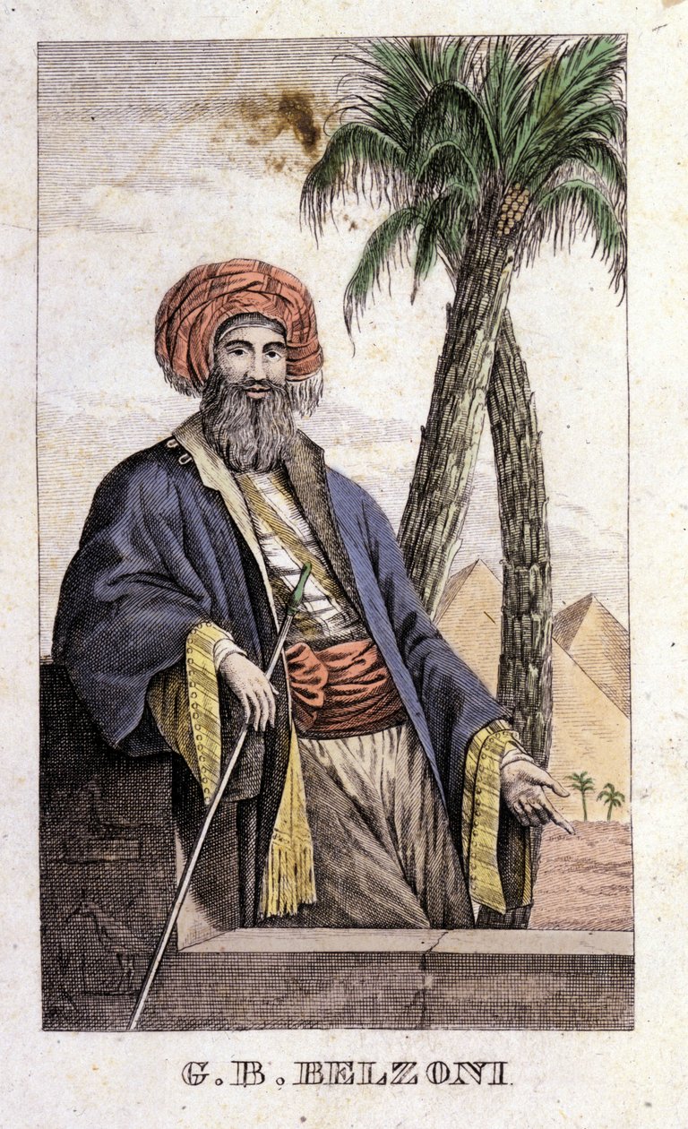 Mısır'da önemli arkeolojik keşifler yapan İtalyan kaşif ve arkeolog Giovanni Battista (Gianbattista) Belzoni'nin (1778-1823) portresi. Gravür - “” Viaggio in Egitto e in Nubia”” Belzoni, Milano by Italian School