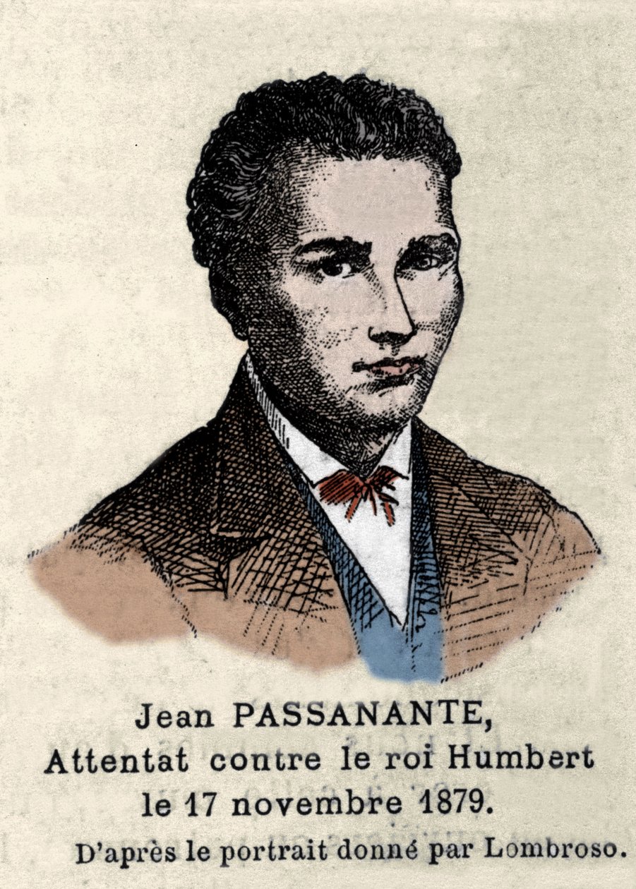 Cesare Lombroso'nun (1835-1909) çizdiği portreden sonra 1878'de Napoli'de İtalyan kralı I. Umberto'ya (Humbert I) saldırıyı gerçekleştiren Giovanni Passannante'nin (1849-1910) portresi. Bu olay şair Giovanni Pascoli'ye (1855-1912) i by Italian School