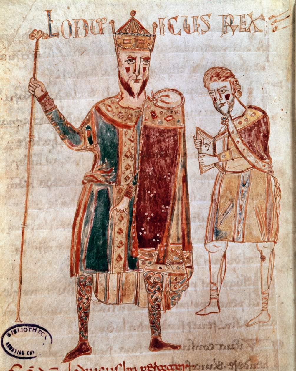 Dindar Louis I the Pious (778-840), Fransa Kralı Elyazması sayfası (ms. 4) Kral Rothari tarafından kurulan Lombard krallığının yasalarını açıklayan “Codex Legum Longobardorum” (veya Langobardorum) by Italian School