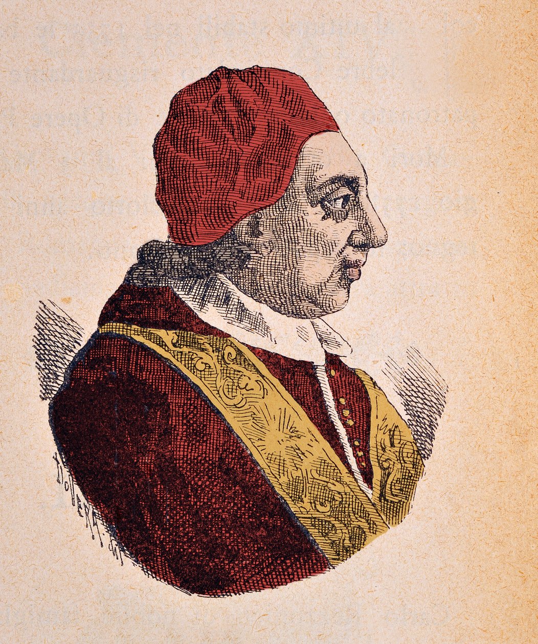 Papa Benoit XIV'in Portresi (Benedetto, Benedict veya Benedictus) (1740-1758), 1898 (daha sonra renklendirilmiş gravür) by Italian School