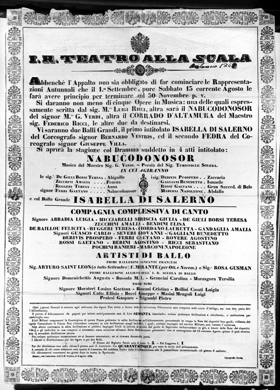 I.R. için poster Teatro alla Scala, Giuseppe Verdi tarafından 