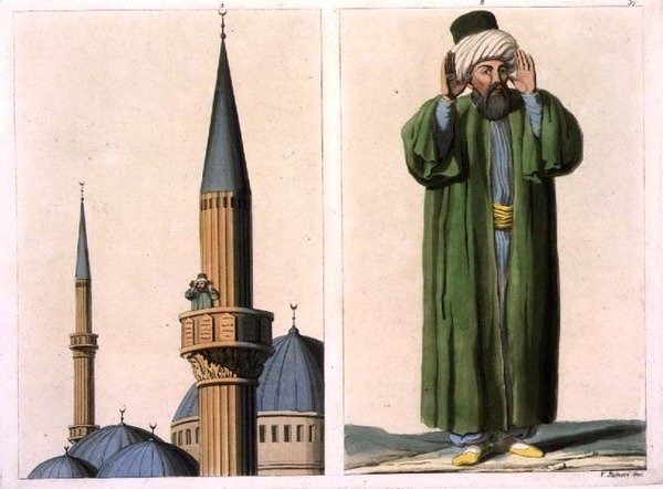 Halk Müezzin ve detay, V. Raineri (aquatint) tarafından oyulmuş 