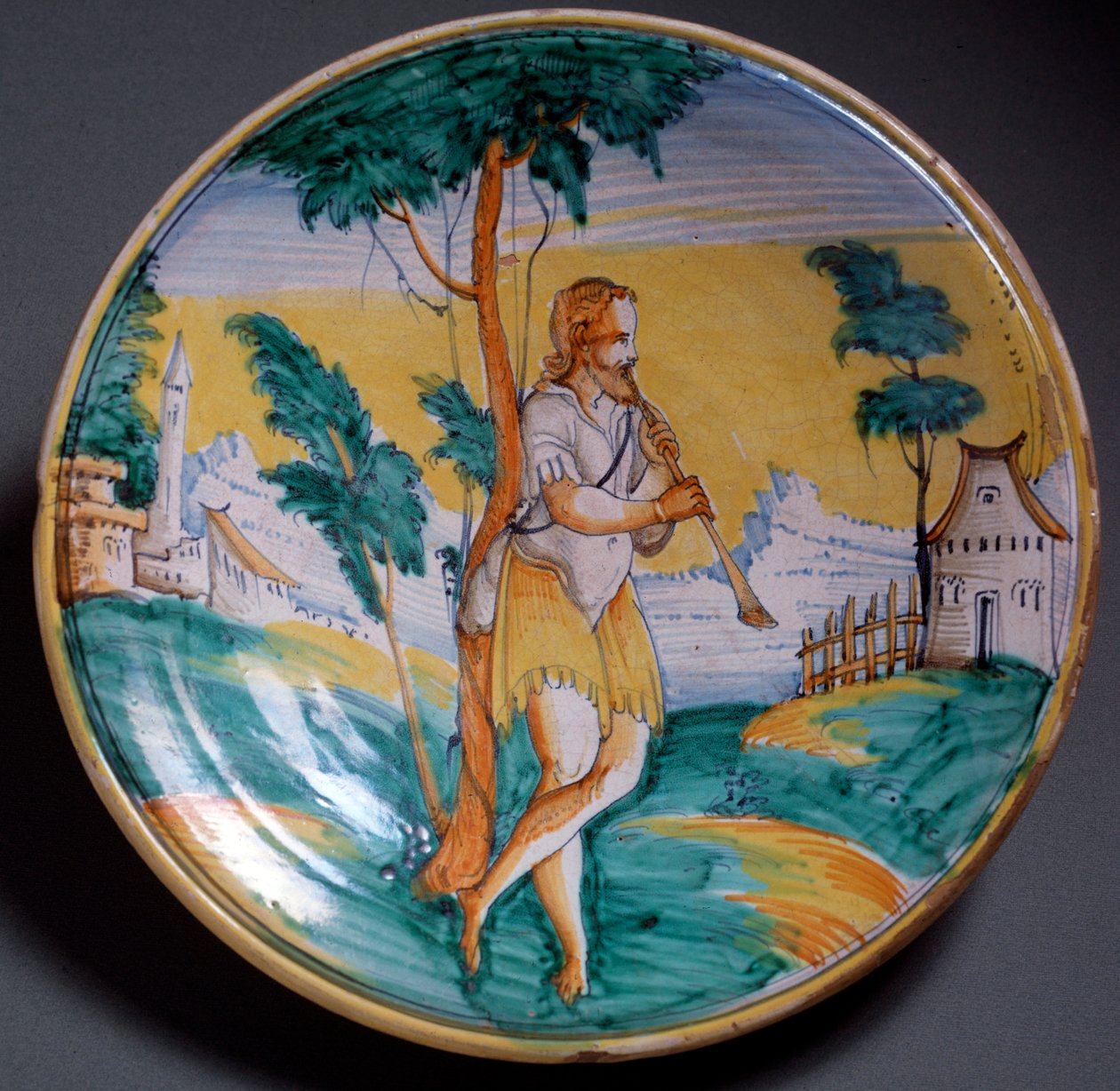 Rönesans sanatı: flüt çaların plak dekoru (Flüt çalar) - 16. yüzyıl sonu Viterbo (Viterbo), İtalya Floransa, Museo Nazionale del Bargello by Italian School