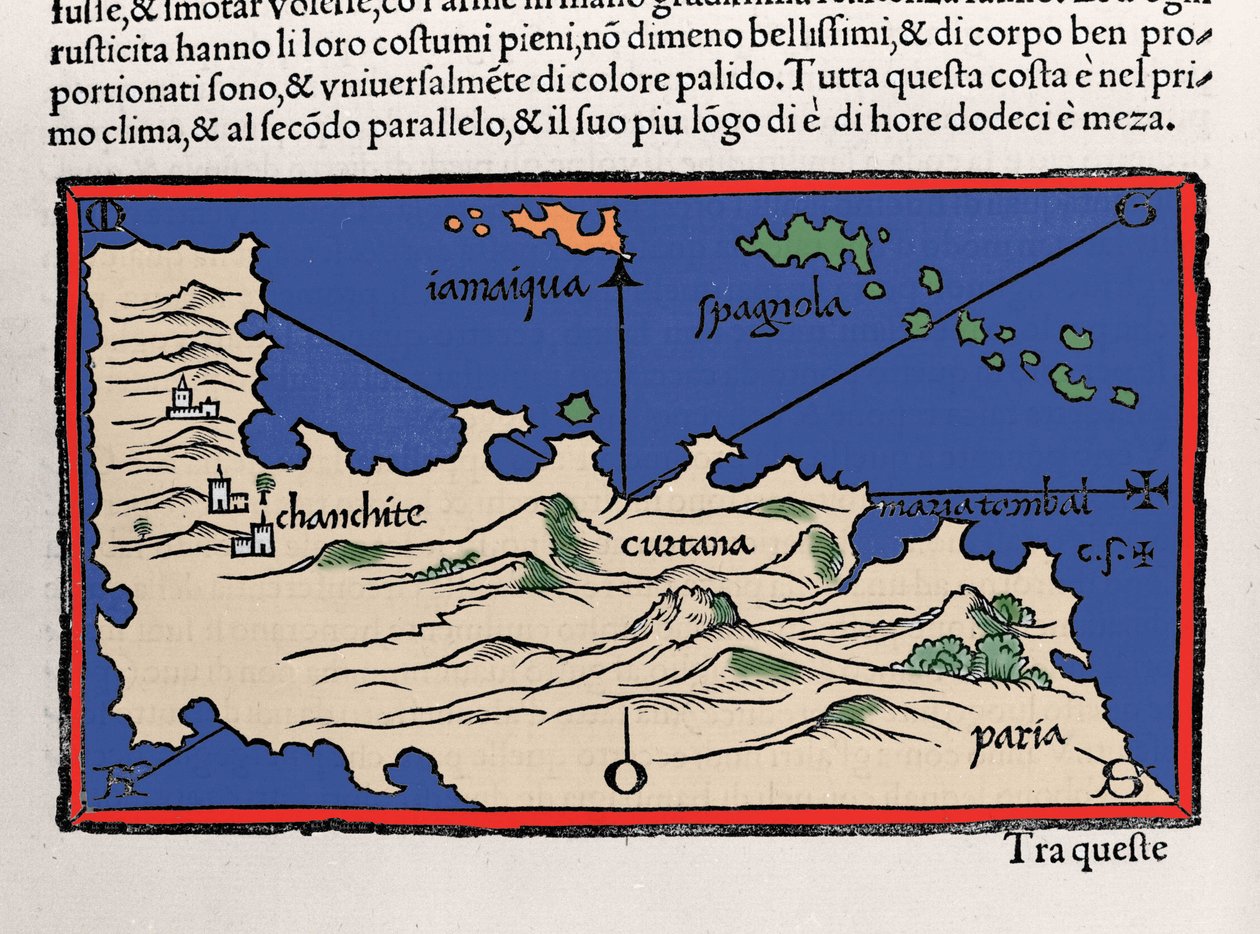 Karayip Adaları ve Venezuela kıyılarının temsili. Benedetto Bordone tarafından Isolario (adaların haritası). Venedik 1547 by Italian School