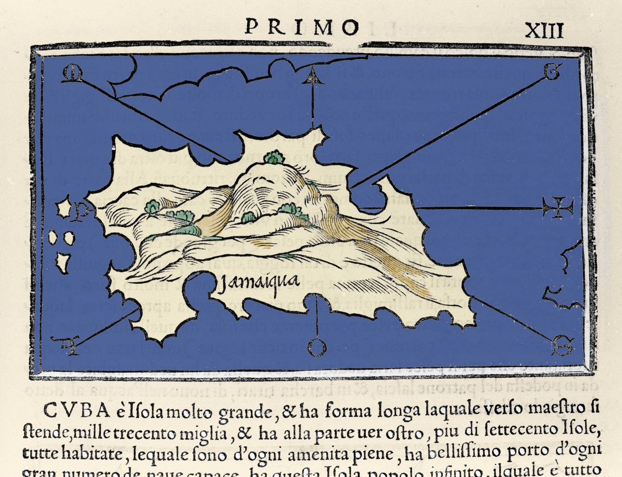 Jamaika adasının temsili. Benedetto Bordone tarafından Isolario (adaların haritası). Venedik 1547 by Italian School