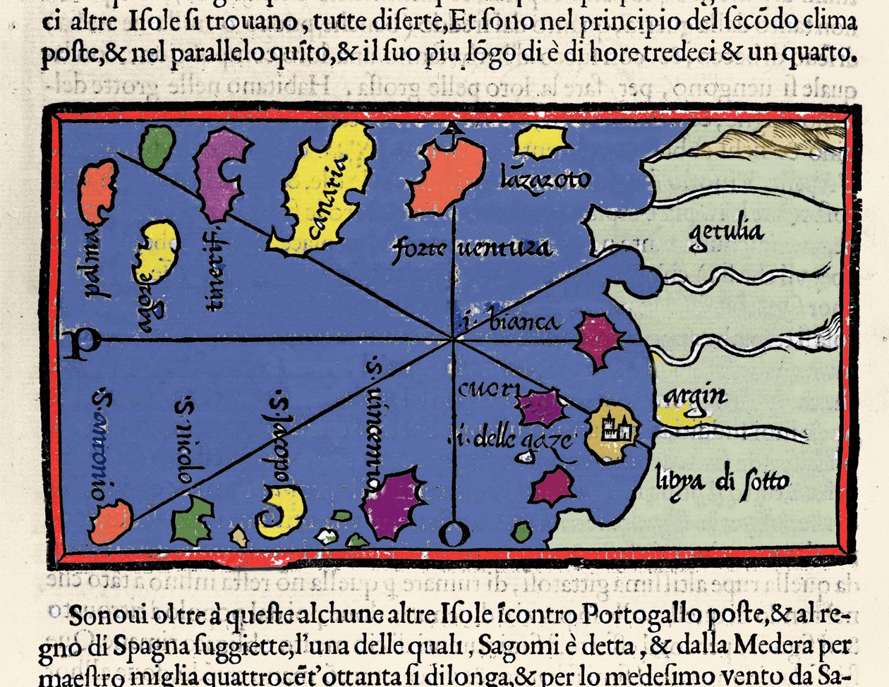 Cape Verde adalarının temsili. Benedetto Bordone tarafından Isolario (adaların haritası). Venedik 1547 by Italian School