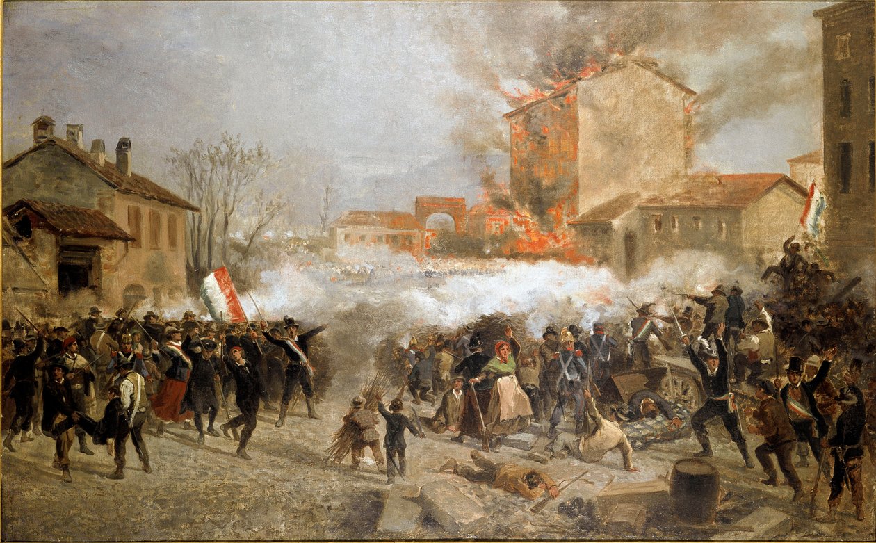 1848 Devrimleri, Milano'nun Beş Günü: isyancılar 22 Mart'ta porta Tosa'yı ele geçirdi (resim by Italian School