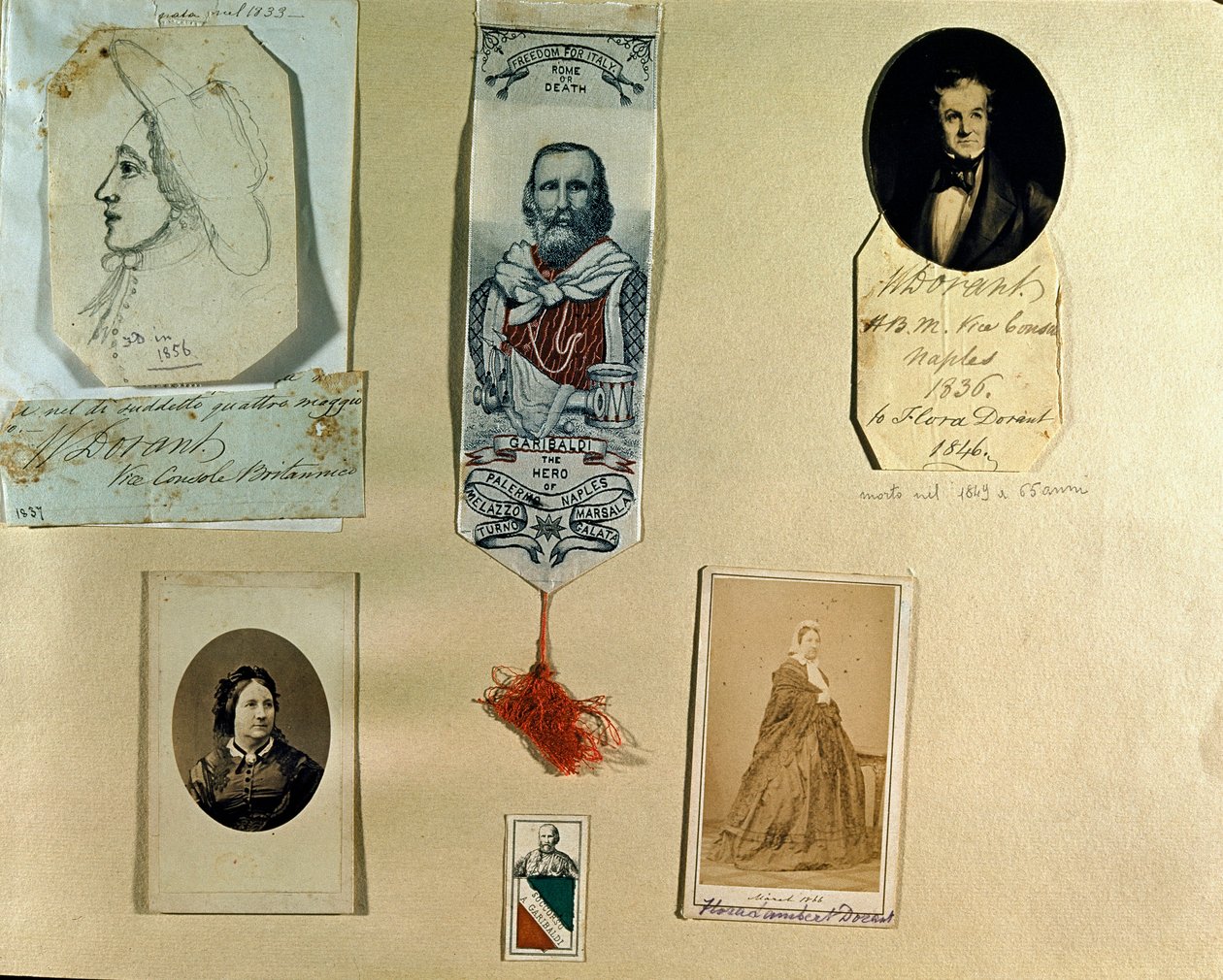 Risorgimento: İtalyan vatansever Giuseppe Garibaldi'nin (1807-1882) etrafındaki kolaj tahtası. Roma, Risorgimento Müzesi by Italian School