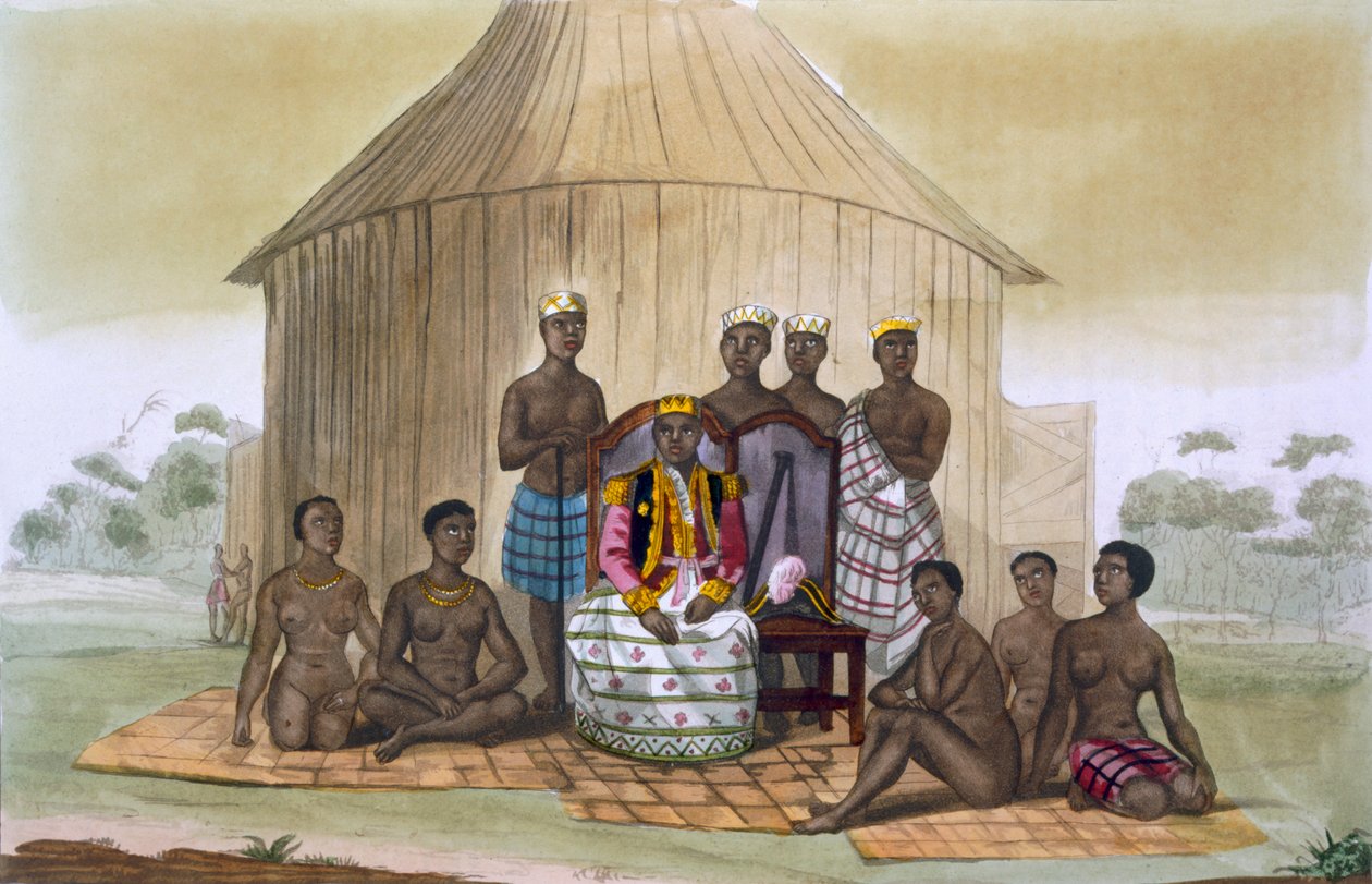 Saba veya hükümdar, soylular ve karısı, Batı Afrika, 1820