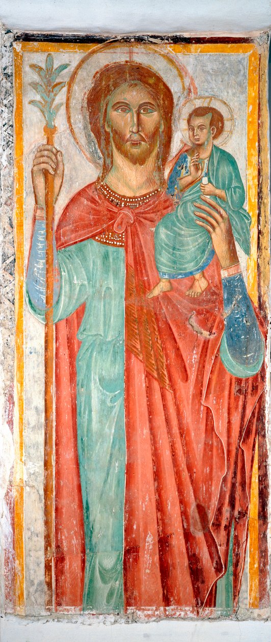 Aziz Christopher Anonim 14. yüzyıl fresk Varazze, Invrea kalesinin şapeli, İtalya by Italian School