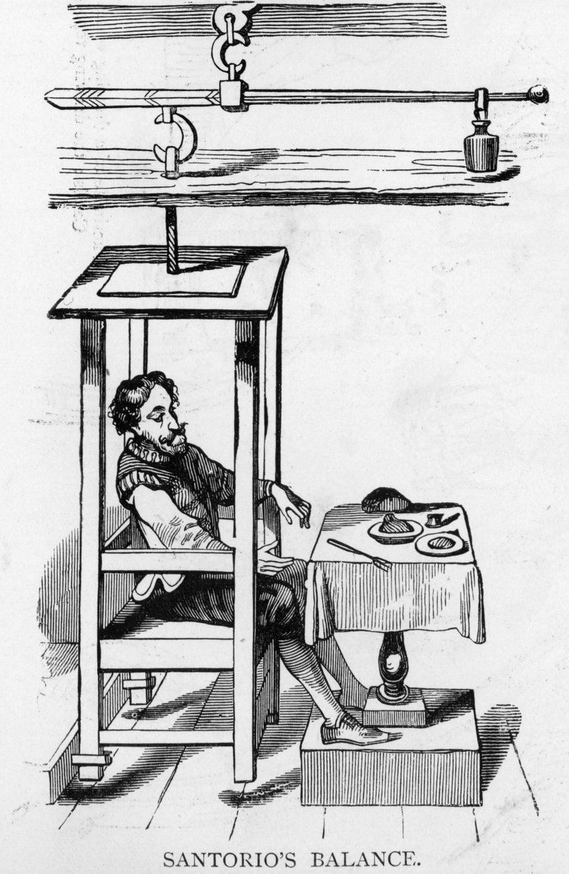 Santorio Santorio, Denge Makinesinin içinde oturuyor by Italian School