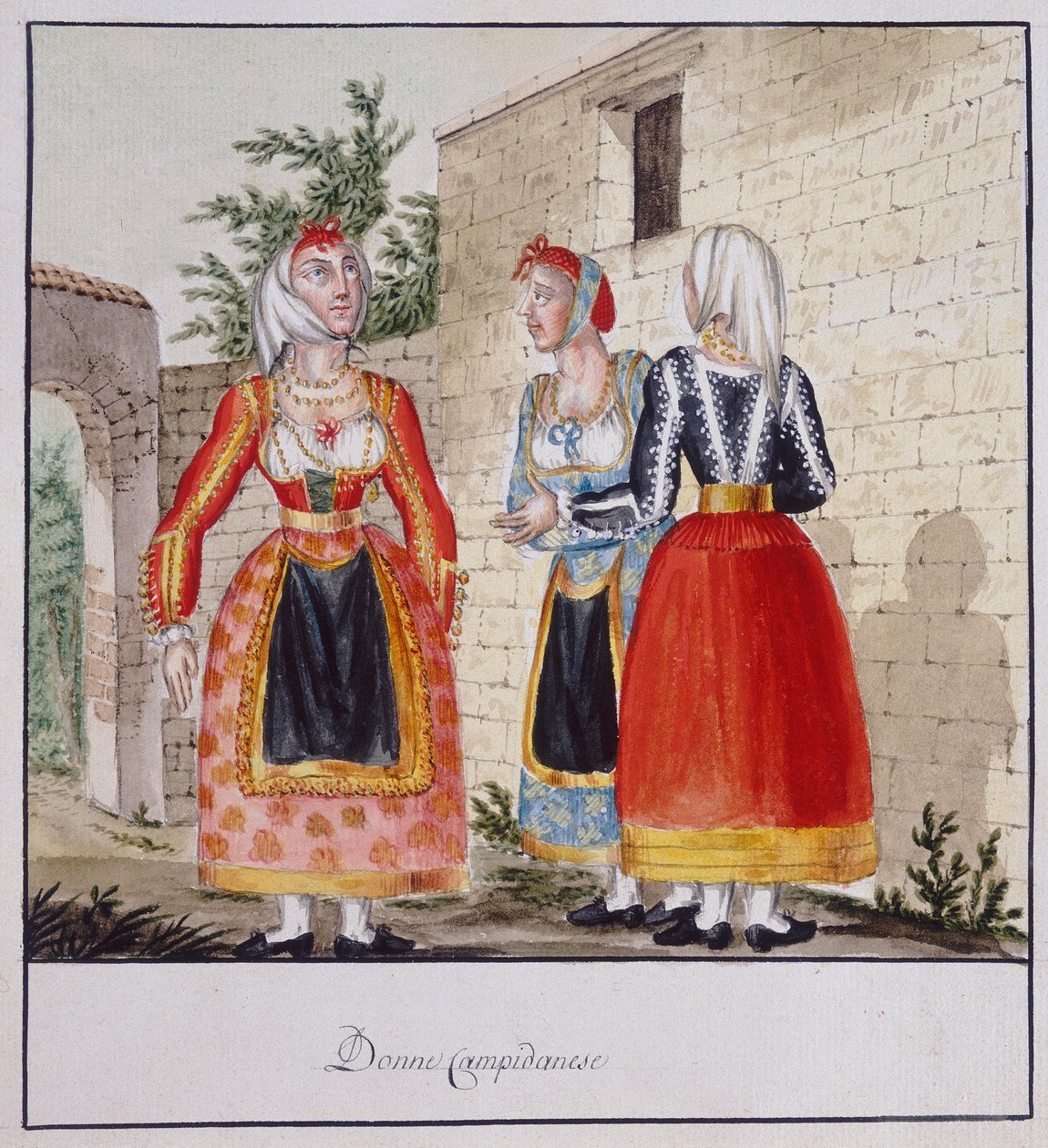 Campidano kostümlü Sardunyalı kadınlar, baskılı ms.258, Luzzetti Koleksiyonu by Italian School