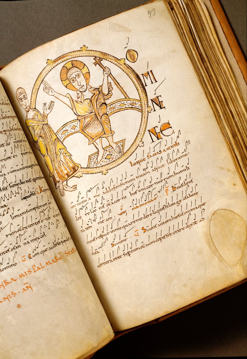 Bolognese okulundan neumes Elyazması ile şarkı söyleyen sayfa. (MS.123-Folio 93r) 11. yüzyıl Roma, Biblioteca Angelica by Italian School