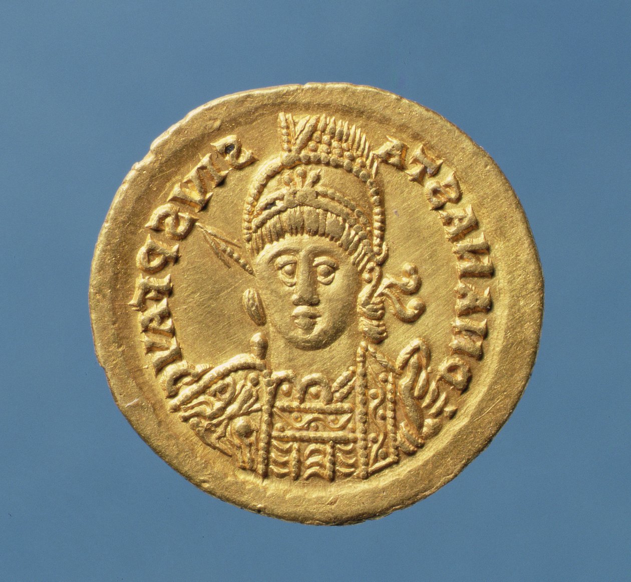 Solidus (ön yüz) I. Theodoric (MS 471-MS 526) tarafından basılan Ostrogothic İtalya Kralı, Bizans İmparatoru Anastasius
