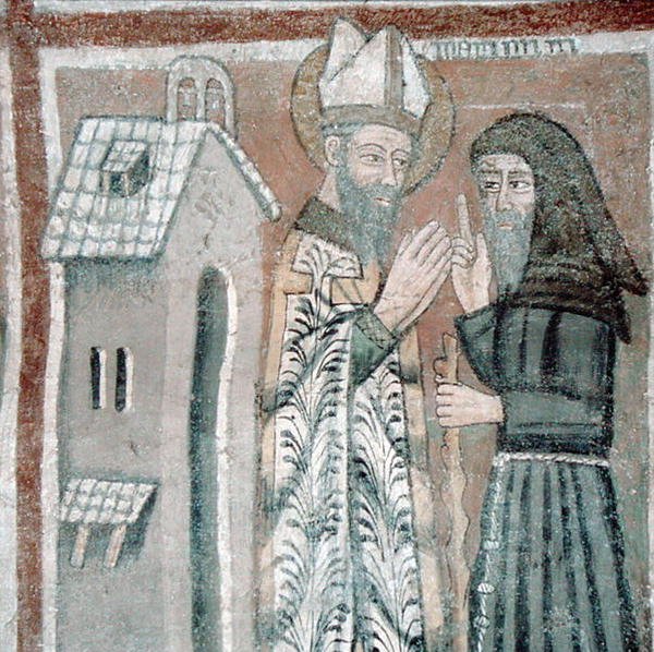 Aziz Gregory Büyük (540-604) ile bir Keşiş (fresk) by Italian School
