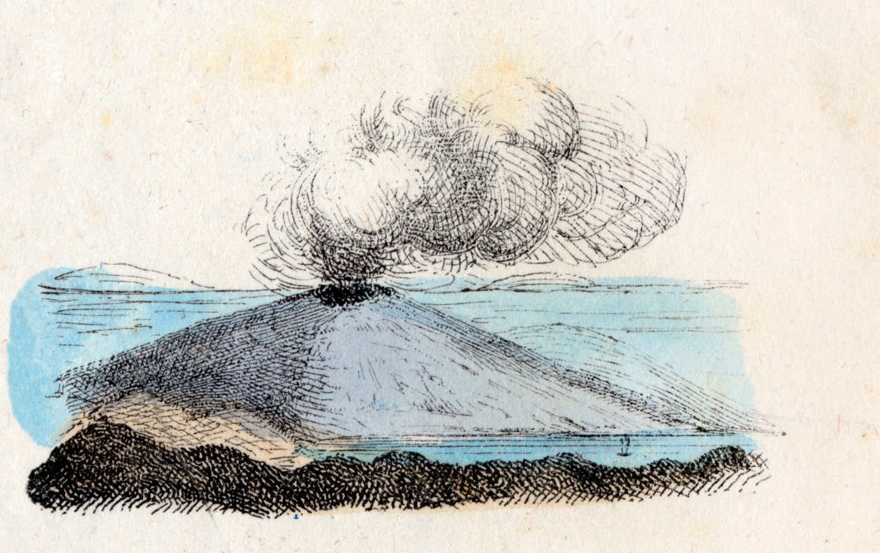Dumanı tüten veya dinlenen yanardağ, Litografi Corbetta, Milano by Italian School