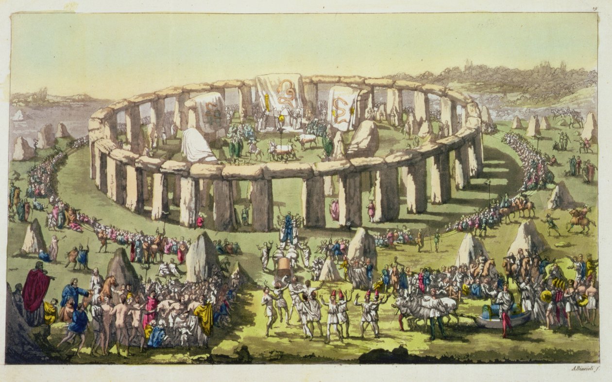 Stonehenge veya Druidlerin Dairesel Tapınağı, Ulusların Tarihinden 19. levha (aquatint) by Italian School