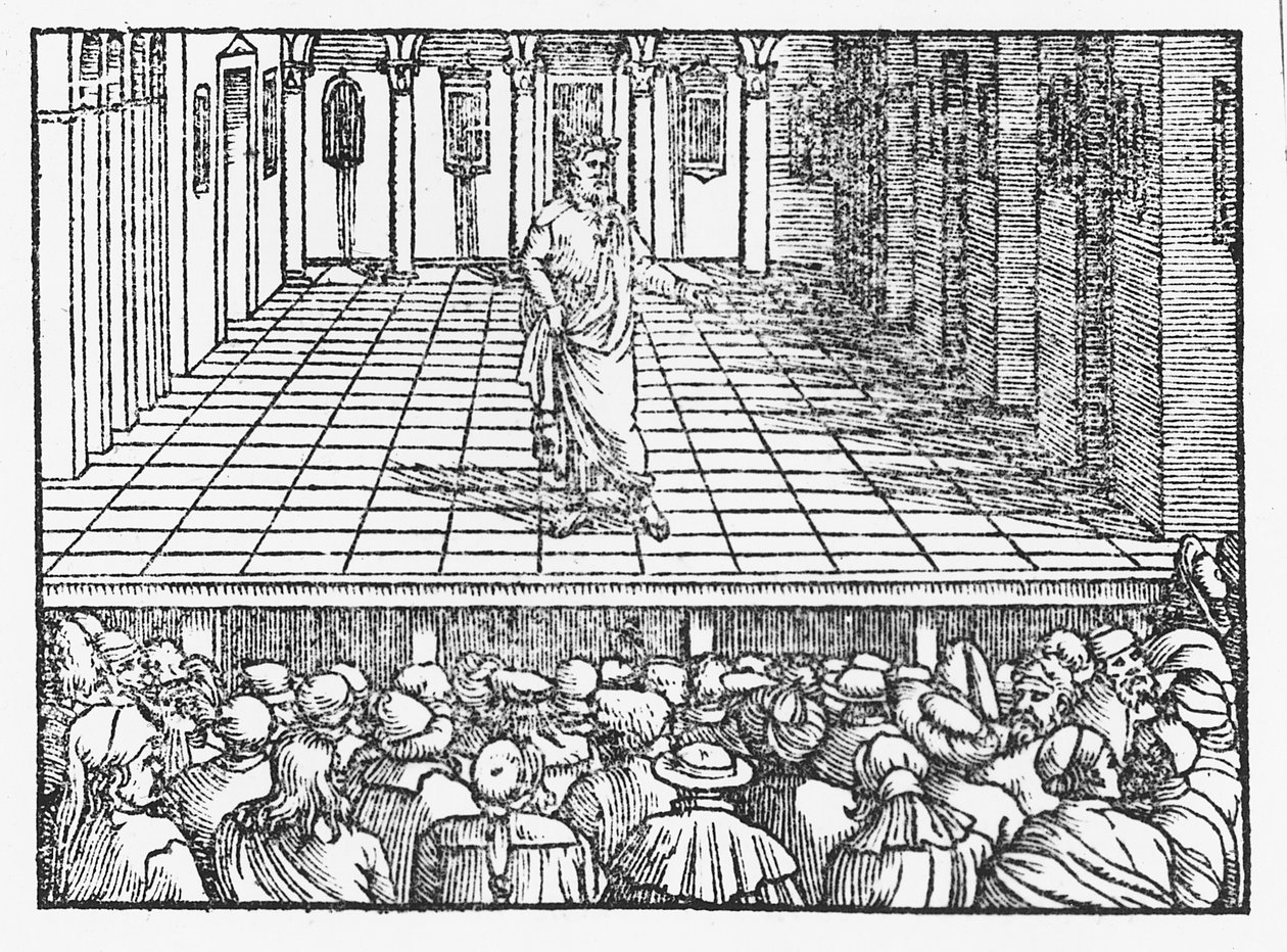 Terence sahnesi, c.1563 (tahta baskı) by Italian School