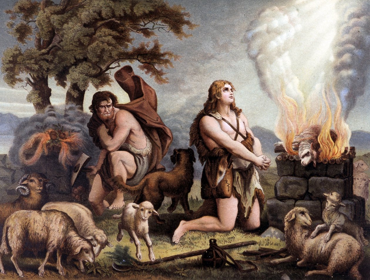 Kuzuya Tapınma (Cain ve Abel) - Cain et Abel (koyun kurban etmek), Giovanni Ladislao Sykora tarafından "Altın Klasik İncil: Eski ve Yeni Gerilimde İlahi Vahiy Tarihi" "de (cilt 1), Don tarafından çevrildi Clemente Benetti. (İtalya by Italian School
