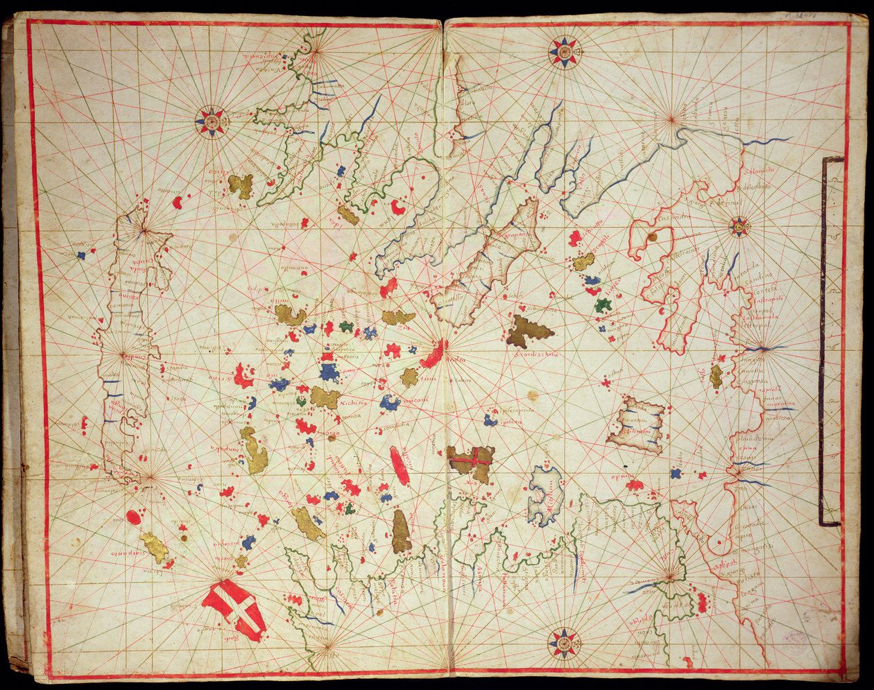 Ege Denizi, bir deniz atlasından, 1646 (parşömen üzerine mürekkep) (ayrıca bkz. 330940) by Italian School