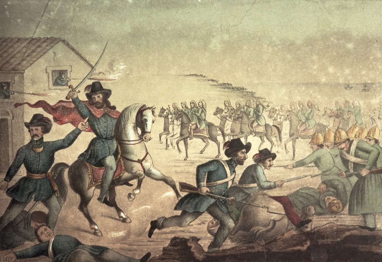 Sant'Antonio Savaşı, Uruguay, 1846 (renkli taş) by Italian School