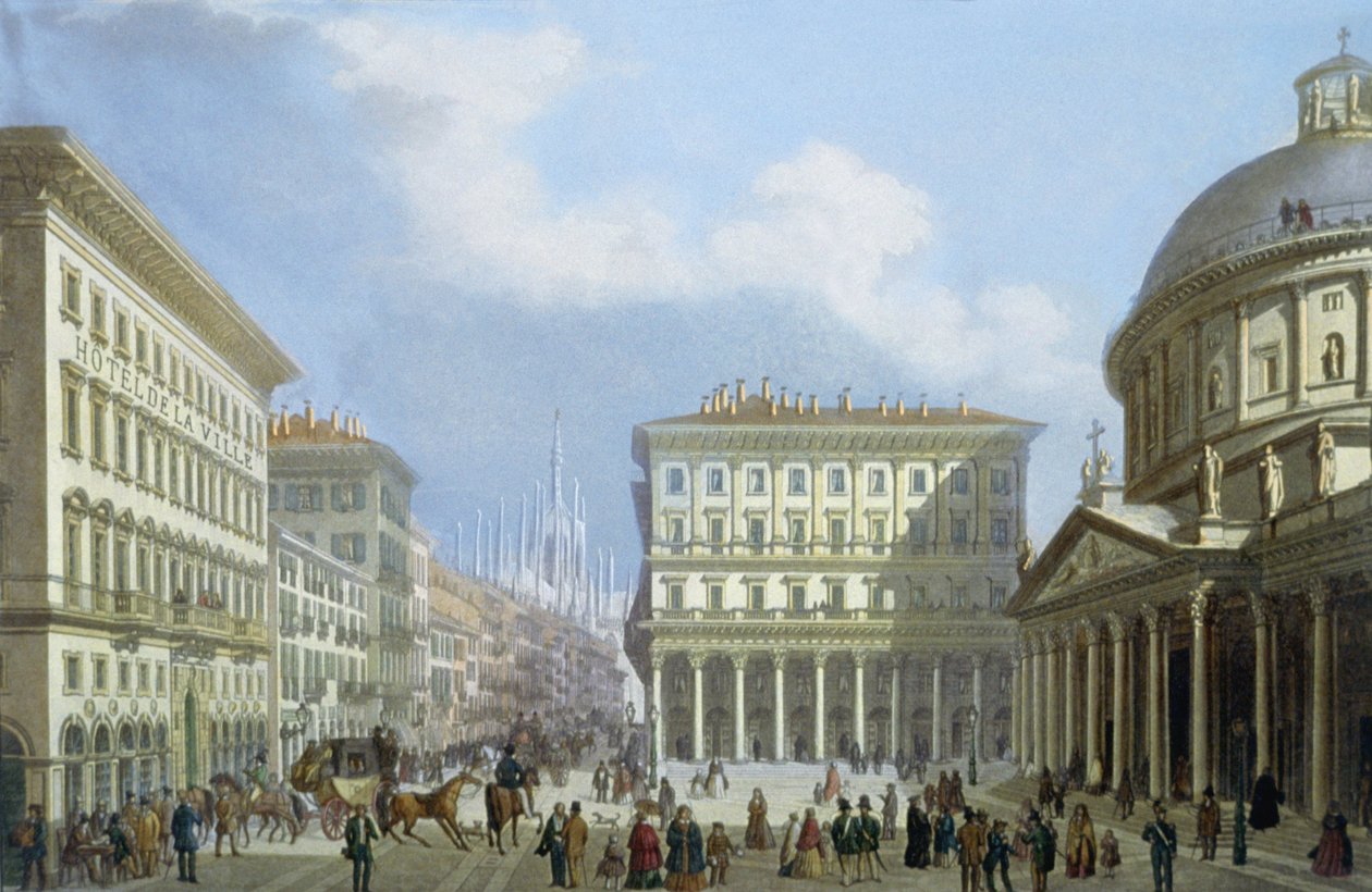 Milano ve Çevresinin Görünümlerinden Belediye Binası ve Piazza di San Carlo by Italian School