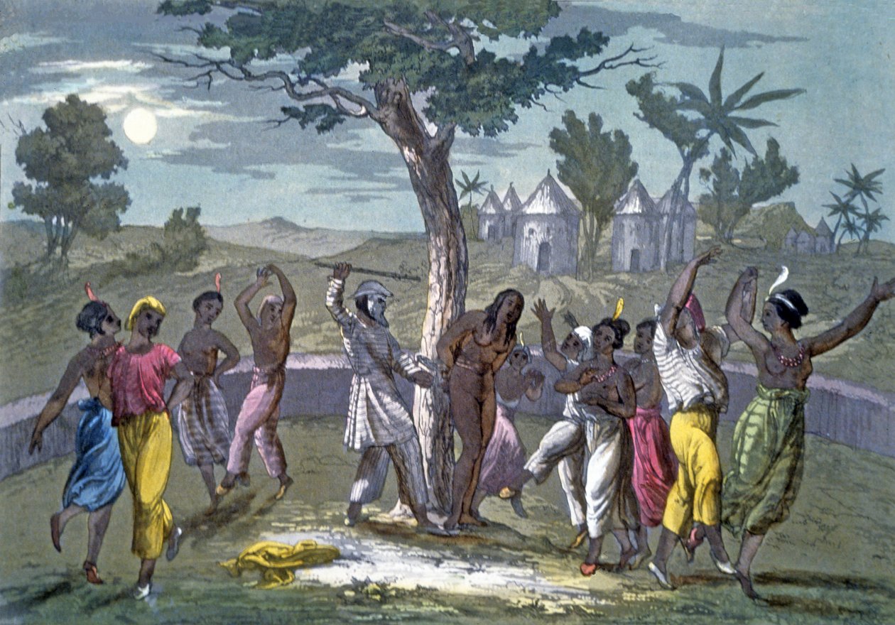 Mungo Park'ın seyahatlerine göre Mombo-Jombo'nun Dansı, J. Ferrario'nun Kostüm Tarihi'nden, pub. c.1820 by Italian School