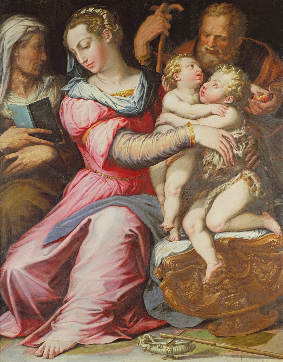 Vaftizci Yahya Bebek ile Kutsal Aile (panelde mizaç) by Italian School
