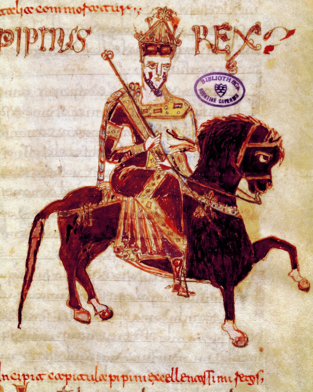 Frank Kralı Pepin the Brief (715-768) El yazması sayfası (ms. 4) “” Codex Legum Longobardorum” (veya Langobardorum), Kral Rothari tarafından kurulan Lombard krallığının yasalarını açıklıyor by Italian School