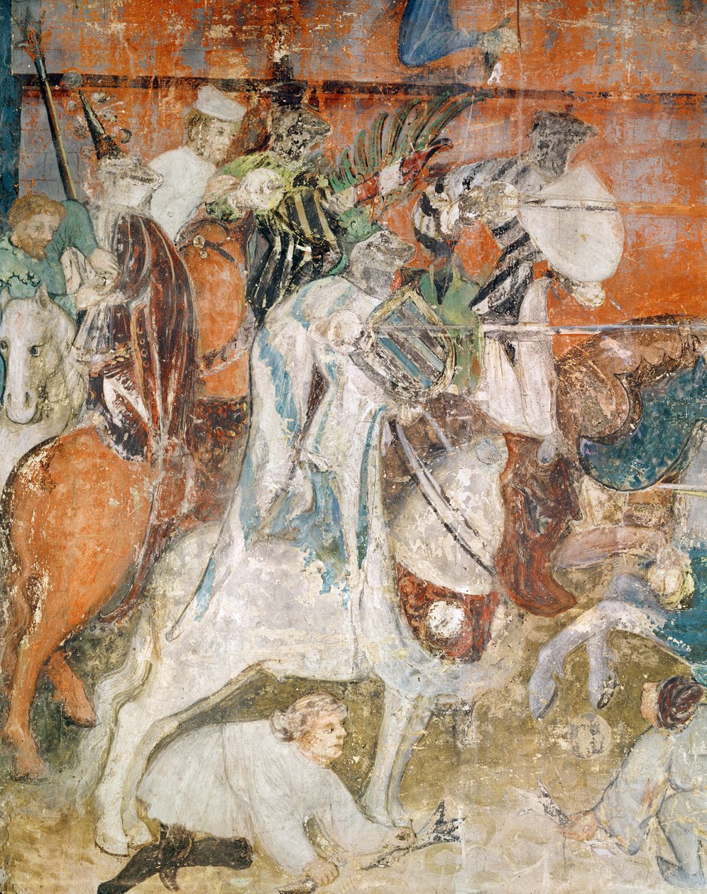 Şubat Ayı, bir turnuvadaki şövalyelerin detayı, c.1400 (fresk) by Italian School