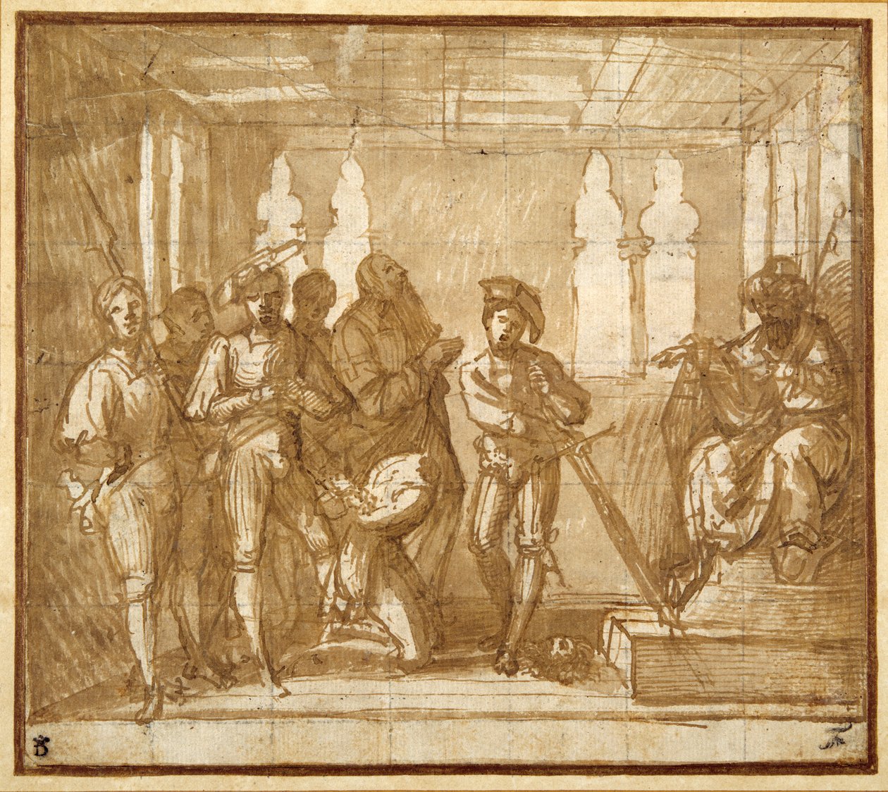 Bir azizin kafasının kesilmesi (kağıt üzerinde yıkama ve tebeşir ile kalem ve mürekkep) by Italian School