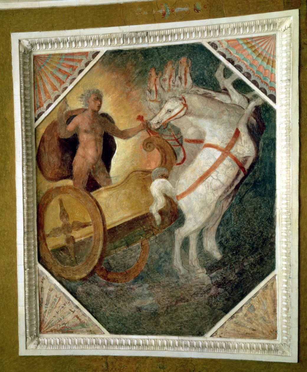 Nymphaeum seviyesindeki salon, Zeus'un Olympus'tan savaş arabasıyla indiğini gösteren tonoz süslemesinin detayı, muhtemelen Bartolomeo Ammannati (1511-92) tarafından yapılmıştır (fresk) by Italian School