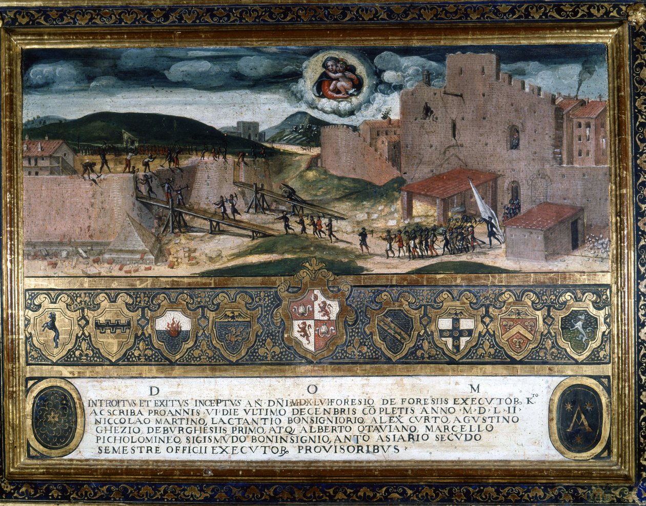 Siena sakinleri, Charles V. 1552 İspanyolları tarafından inşa edilen kaleyi yıktı. by Italian School