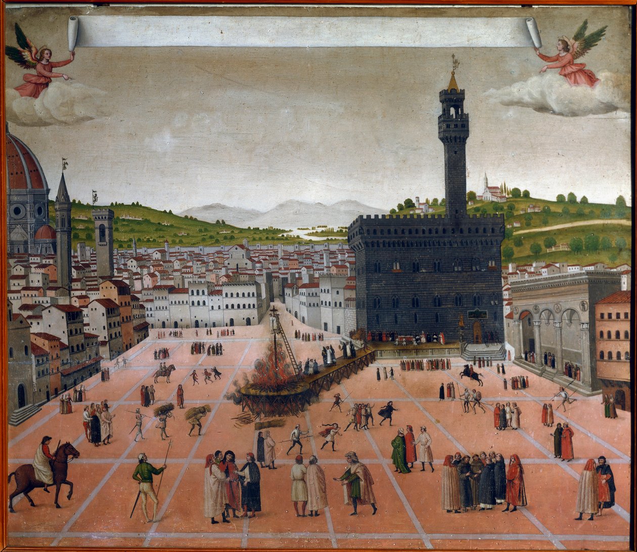 Girolamo Savonarola'nın ateşi, Piazza della Signoria, Floransa'da 1498 (resim) by Italian School