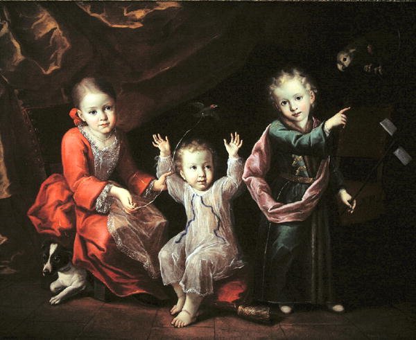 Evcil Hayvanlarıyla Çevrili Bir İç Mekanda Üç Çocuk, 1680 dolayları (tuval üzerine yağlı boya) by Italian School
