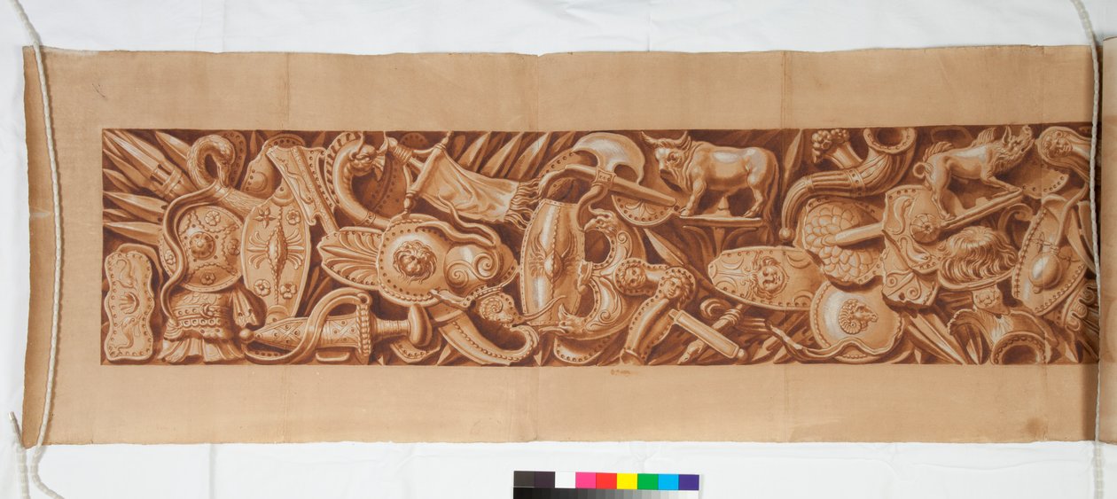 Antikadan Sonra Üç Çizim, c.1750 (siyah tebeşirle soluk işaret üzerine kahverengi astarla yükseltilmiş fırça çizimi) by Italian School