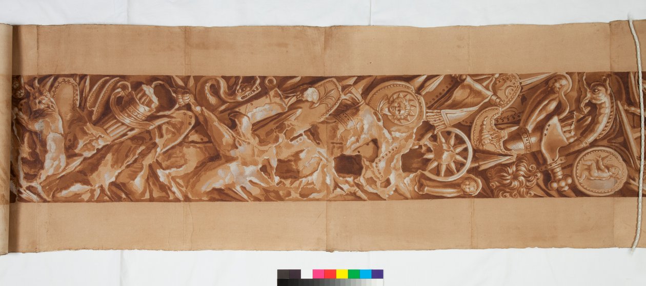 Antikadan Sonra Üç Çizim, c.1750 (siyah tebeşirle soluk işaret üzerine kahverengi astarla yükseltilmiş fırça çizimi) by Italian School