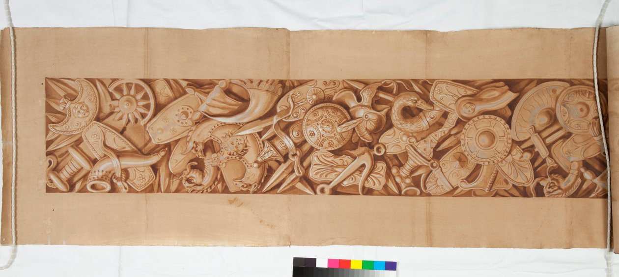 Antikadan Sonra Üç Çizim, c.1750 (siyah tebeşirle soluk işaret üzerine kahverengi astarla yükseltilmiş fırça çizimi) by Italian School